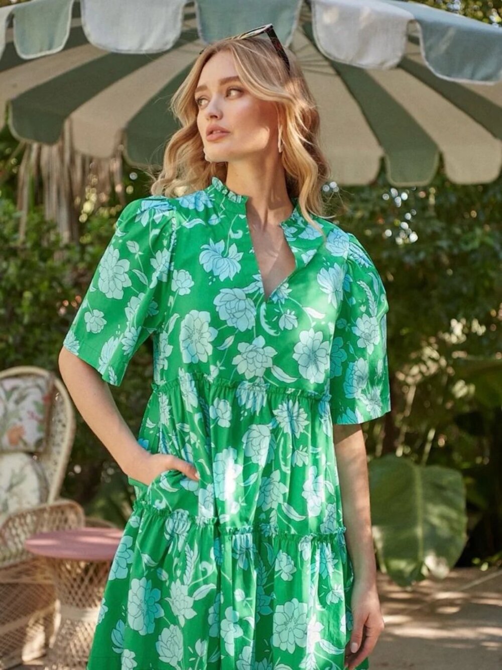 Sugarlips Green and Light Blue Floral Mini Dress